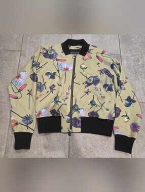 Bitte Kai Rand Floral Bomber Jacket XS Green Flower Full Zip Art To Wear Danish